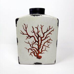 Vintage Inspired Coral Branch Ceramic Vase Red Cream Distressed
